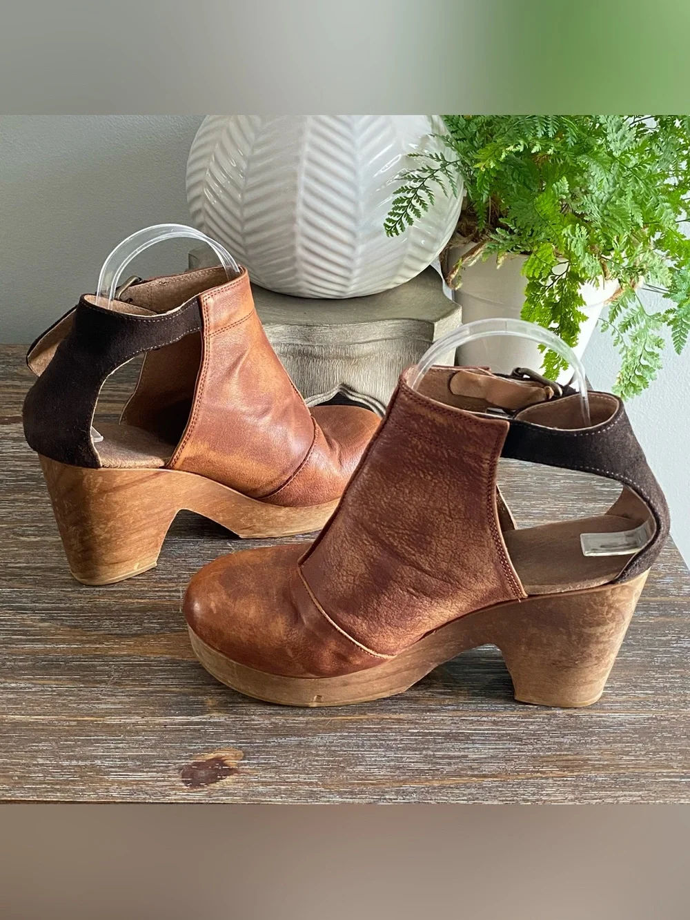 Free People Amber Orchard Clogs Leather Platform Ankle Boots Womens 38 Tan Brown